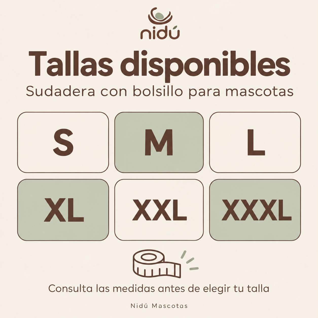 Tallas disponibles sudadera para mascotas Nidú