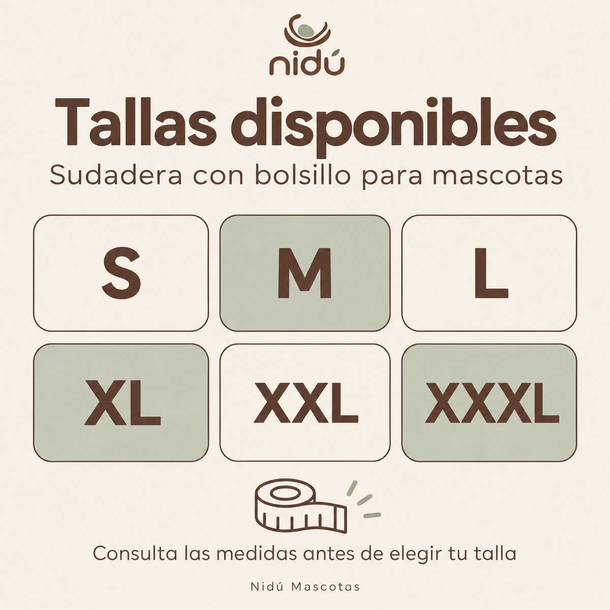 Tallas disponibles sudadera para mascotas Nidú